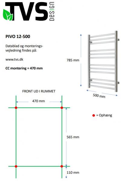 TVS Pivo 12 håndklædetørrer - 50x78,5 cm - Hvid