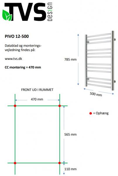 TVS Pivo 12 håndklædetørrer - 50x78,5 cm - Sort