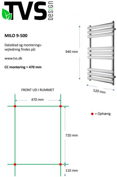TVS Milo 9 håndklædetørrer - 52x94 cm - Sort TVS Milo 9 håndklædetørrer - 52x94 cm - Sort