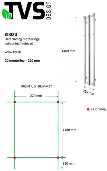 TVS Kiro 3 håndklædetørrer - 26,5x140 cm - Krom