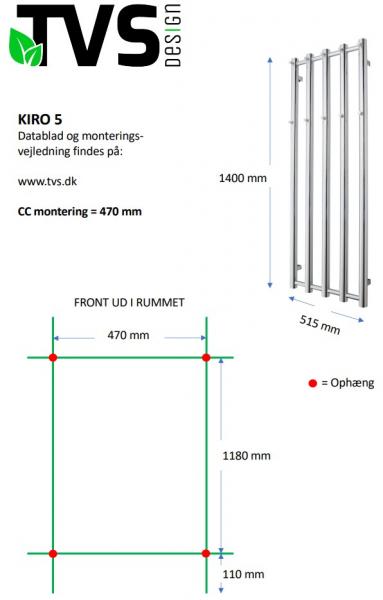 TVS Kiro 5 håndklædetørrer - 51,5x140 cm - Krom