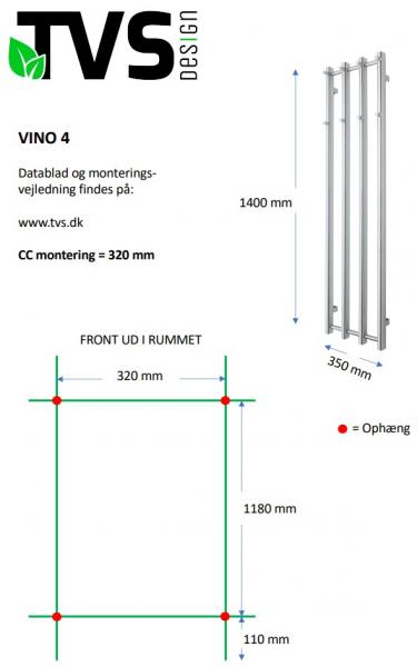 TVS Vino 4 håndklædetørrer - 35x140 cm - Sort