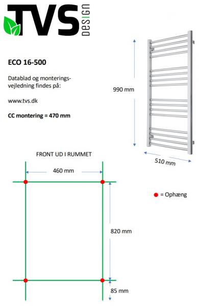 TVS Eco 16 håndklædetørrer - 51x99 cm - Hvid