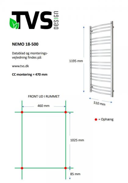 TVS Nemo 18 håndklædetørrer - 51x119,5 cm - Hvid