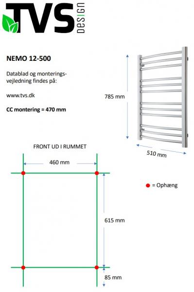 TVS Nemo 12 håndklædetørrer - 51x78,5 cm - Hvid