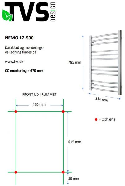 TVS Nemo 12 håndklædetørrer - 51x78,5 cm - Krom