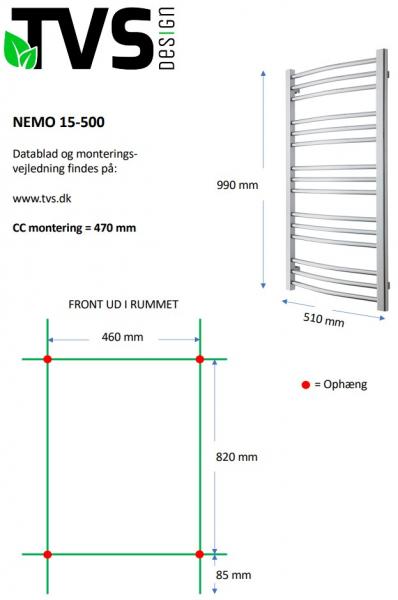 TVS Nemo 15 håndklædetørrer - 51x99 cm - Sort