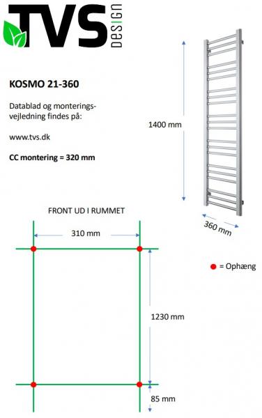 TVS Kosmo håndklædetørrer - 36x140 cm - Hvid