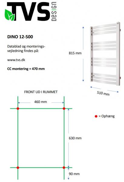 TVS Dino håndklædetørrer -  51x81,5 cm - Krom