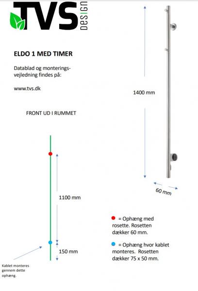 TVS Eldo 1 håndklædetørrer m/timer - Poleret rustfri stål