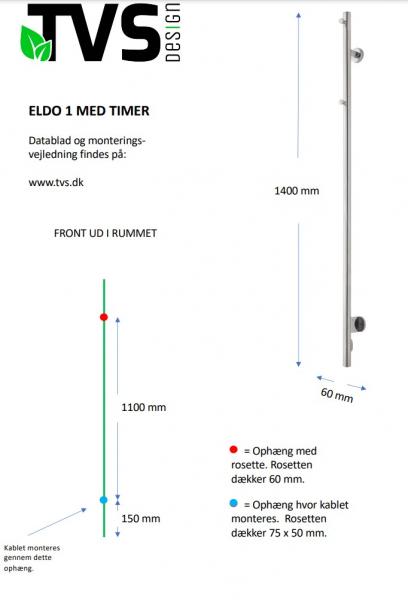 TVS Eldo 1 håndklædetørrer m/timer - Hvid