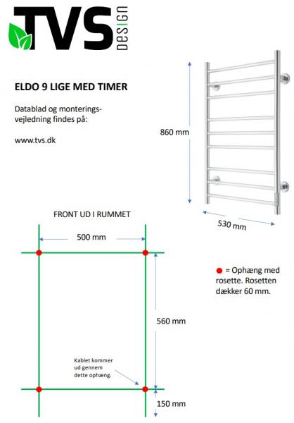 TVS Eldo 9 håndklædetørrer lige - 53x86 cm - Sort TVS Eldo 9 håndklædetørrer lige - 53x86 cm - Sort