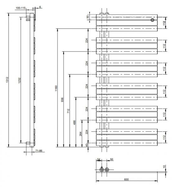 Kriss Stella håndklæderadiator - 1312x600 - Mat sort