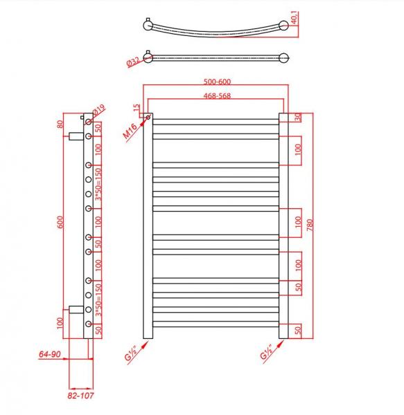 Kriss Apollo Plan håndklædetørrer - 50x78 cm - Krom