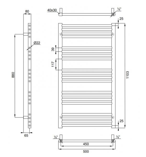 Kriss Space håndklædetørrer - 50x110,3 cm - Mat sort