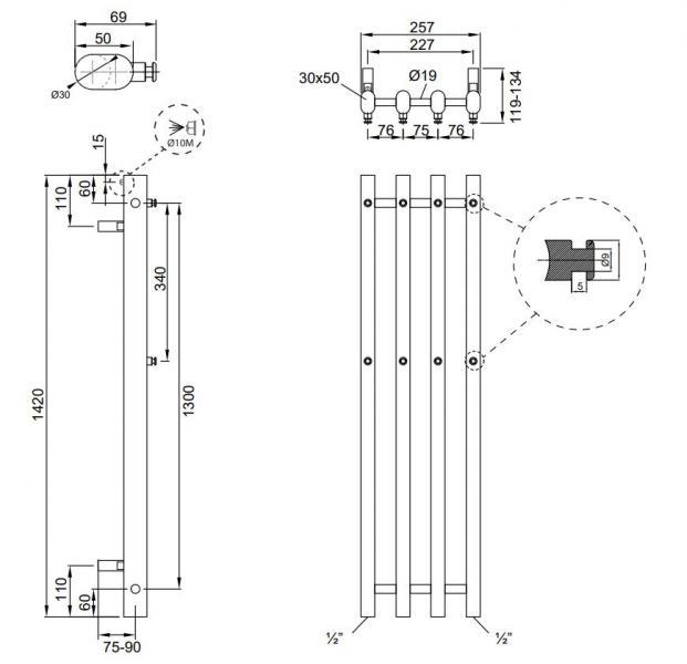 Kriss Vega h&aring;ndkl&aelig;det&oslash;rrer - 25,7x142 cm - Guld pvd