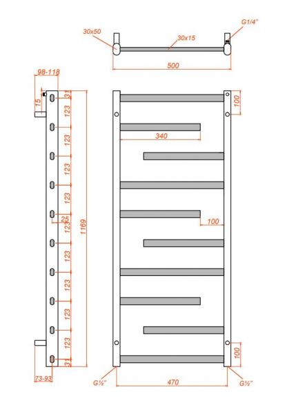 Kriss Sirius håndklædetørrer - 50x117 cm - Mat sort
