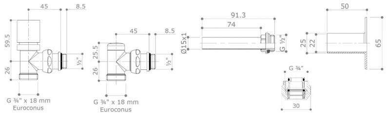 Alterna Design 1/2" ventilsæt vinkelløbende - Krom