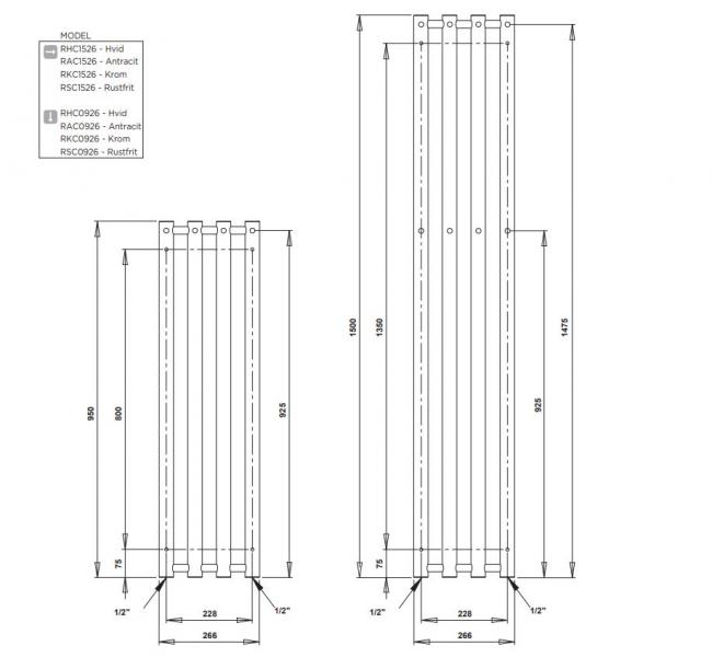 Strømberg Regus håndklædetørrer - 26,6x150 cm - Mat sort