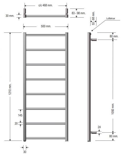 Strømberg Hagen håndklædetørrer til kombidrift - 50x121 cm - Krom