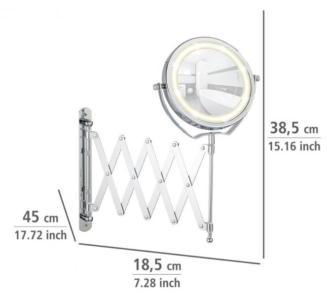 Wenko Brolo kosmetikspejl til væg - Vendbar m/LED og 3x forstørrelse