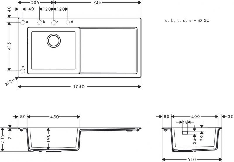 Hansgrohe S5110-F450 køkkenvask - Vask til venstre - Graphite black