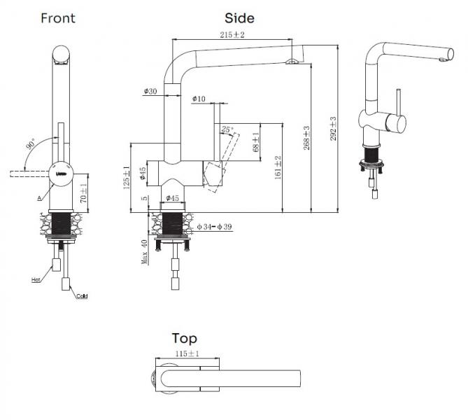 Lavabo Kubus 185 RS køkkenarmatur - Messing PVD