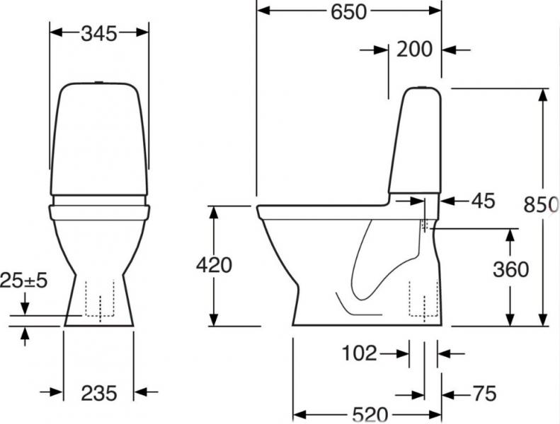 Gustavsberg Pacific 6500 toilet m/skjult S-lås