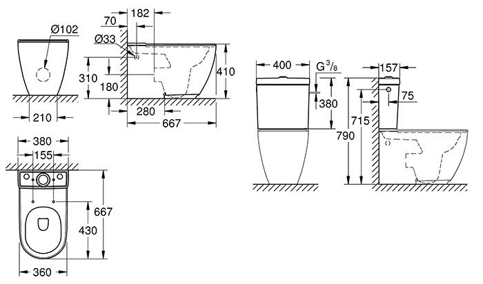 Grohe Essence Back-to-Wall toilet inkl. cisterne og toiletsæde m/PureGuard