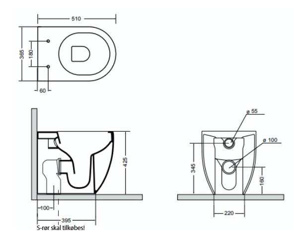 Lavabo Glomp rimless BTW toilet u/cisterne inkl. sæde - Hvid Lavabo Glomp rimless BTW toilet u/cisterne inkl. sæde - Hvid