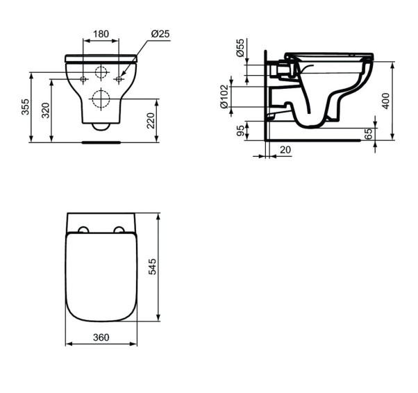 Ideal Standard i.life A vægtoilet m/Rimless+ og sæde m. Softclose og Easy Lift off