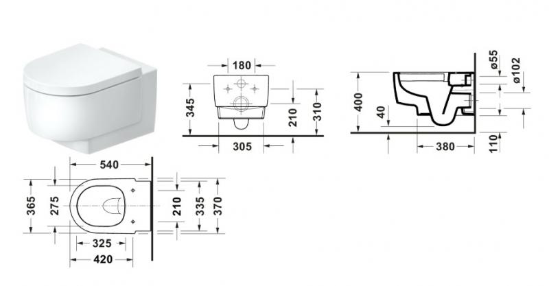 Duravit Balcoon v&aelig;gh&aelig;ngt toilet m/Rimless og DuraShield - Mat hvid