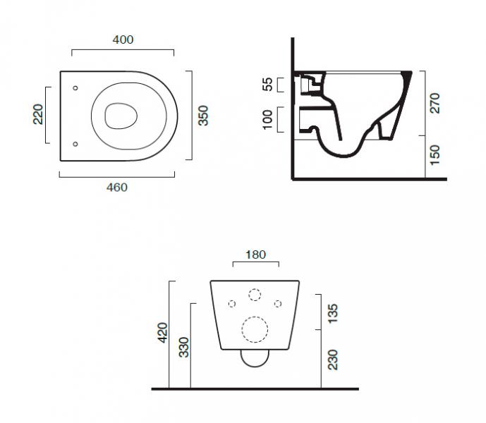 Catalano Zero 46 ultra-kompakt væghængt toilet m/Newflush, rimless og Cataglaze+