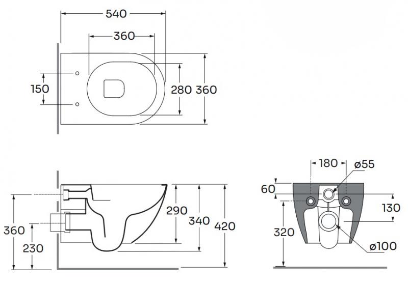 Lavabo Comoda rimless v&aelig;gh&aelig;ngt toilet inkl. EasyClean og s&aelig;de m/soft-close - Taupe