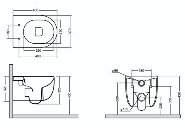 Lavabo Glomp Mini rimless v&aelig;gh&aelig;ngt toilet inkl. s&aelig;de - Mat sort