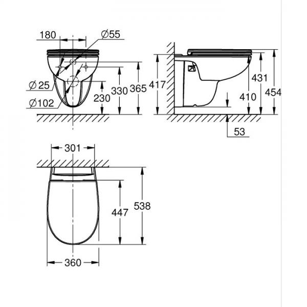 Grohe Bau 2.0 v&aelig;gh&aelig;ngt toilet inkl. s&aelig;de m/Softclose og Quickrelease