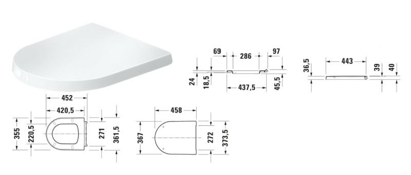 Duravit Balcoon toilets&aelig;de m/SoftClose og QuickRelease - Mat hvid