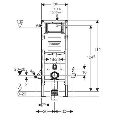 Geberit Duofix Sigma WC-element frontbetjent smal model til armstøtter H 112cm B 42,5cm