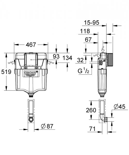 Grohe indbygningscisterne 6-9l, uden inst. ram