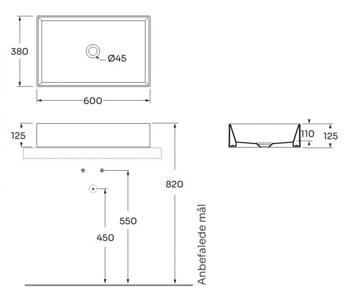 Lavabo Elegance SQ 60 fritst&aring;ende bowlevask - Uden overl&oslash;b