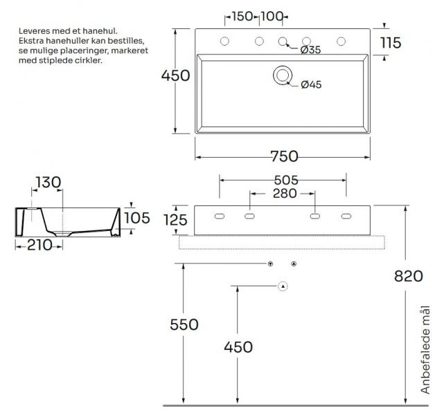 Lavabo Elegance SQ 75 håndvask t/væg eller møbel - Uden overløb Lavabo Elegance SQ 75 håndvask t/væg eller møbel - Uden overløb