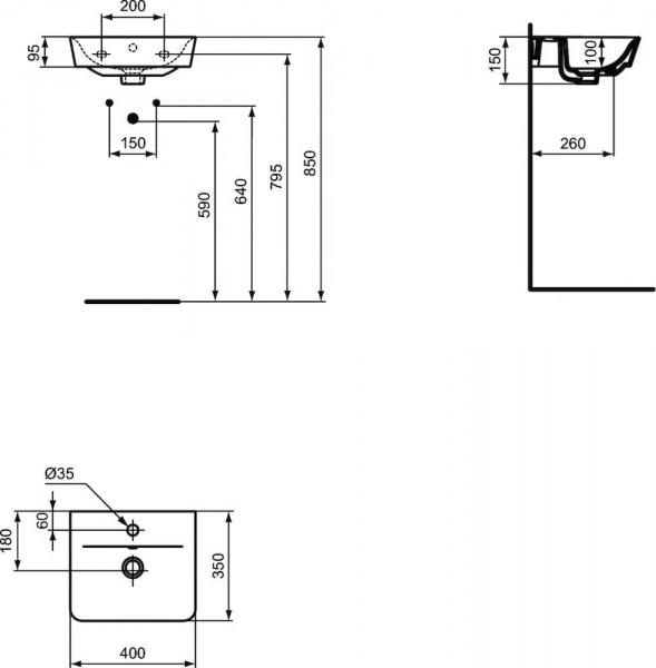 Ideal Standard Connect Air 40 håndvask t/væg - 1 hanehul - Mat sort