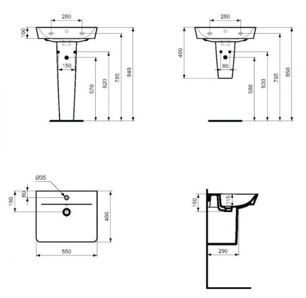 Ideal Standard Connect Air 55 håndvask t/væg - 1 hanehul