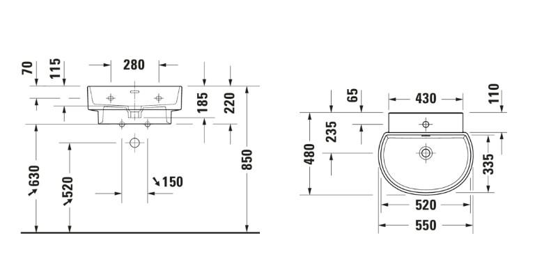 Duravit Balcoon 55 h&aring;ndvask t/v&aelig;g - 1 hanehul - Mat hvid - DuraShield