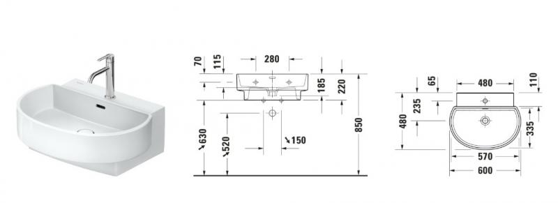 Duravit Balcoon 60 h&aring;ndvask t/v&aelig;g - 1 hanehul - DuraShield - Hvid