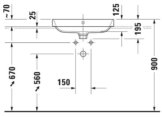 Duravit Happy D.2 Plus 60 bowlevask op til væg - 1 hanehul