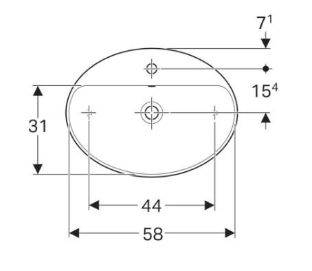 Geberit Variform 60 fritstående bowlevask m/bagkant - Med 1 hanehul