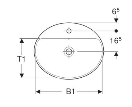 Geberit Variform 55 oval håndvask t/nedfældning - 1 hanehul