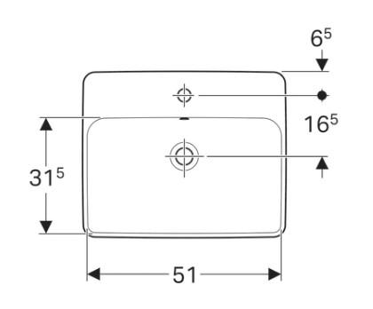 Geberit Variform 55 firkantet håndvask m/bagkant t/nedfældning - Med overløb - 1 hanehul