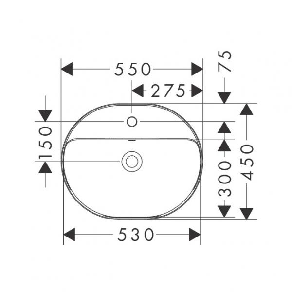 hansgrohe Xuniva U 55 oval h&aring;ndvask t/nedf&aelig;ldning - 1 hanehul